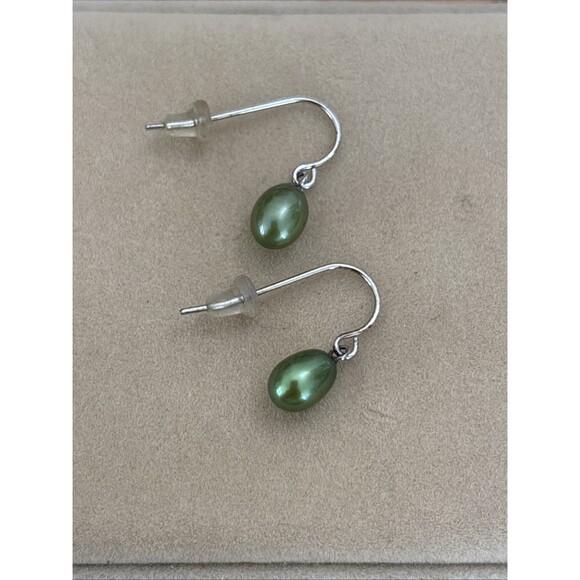 Honora Jewelry - Honora Sterling 8mm Pearl Hook Dangle Earrings  Green Irridescent